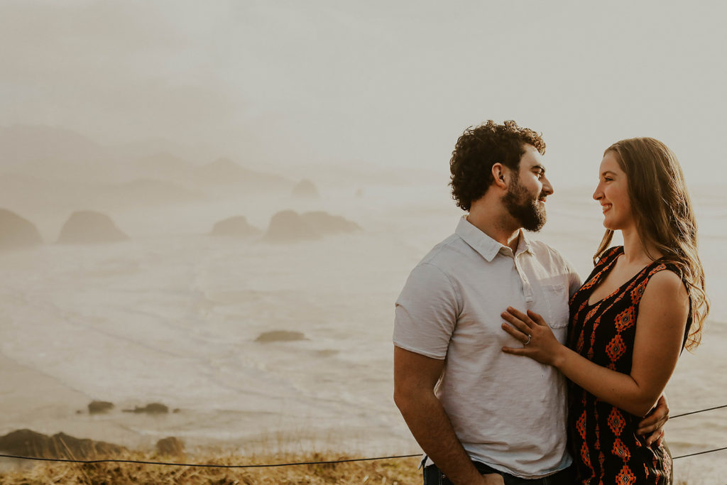 Hannah and Coleton's engagement photo at Cannon Beach in Oregon