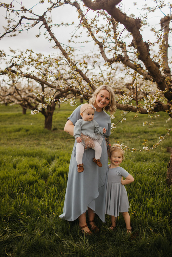 mom and daughters cherry blossom photo