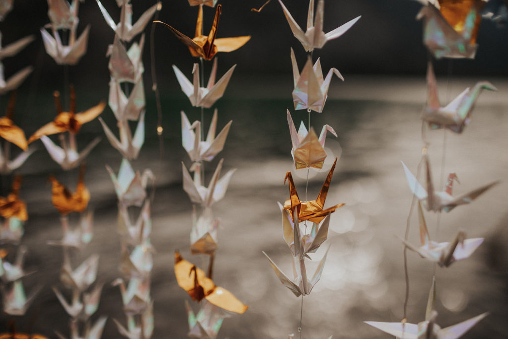 handmade oragami paper cranes for national park wedding