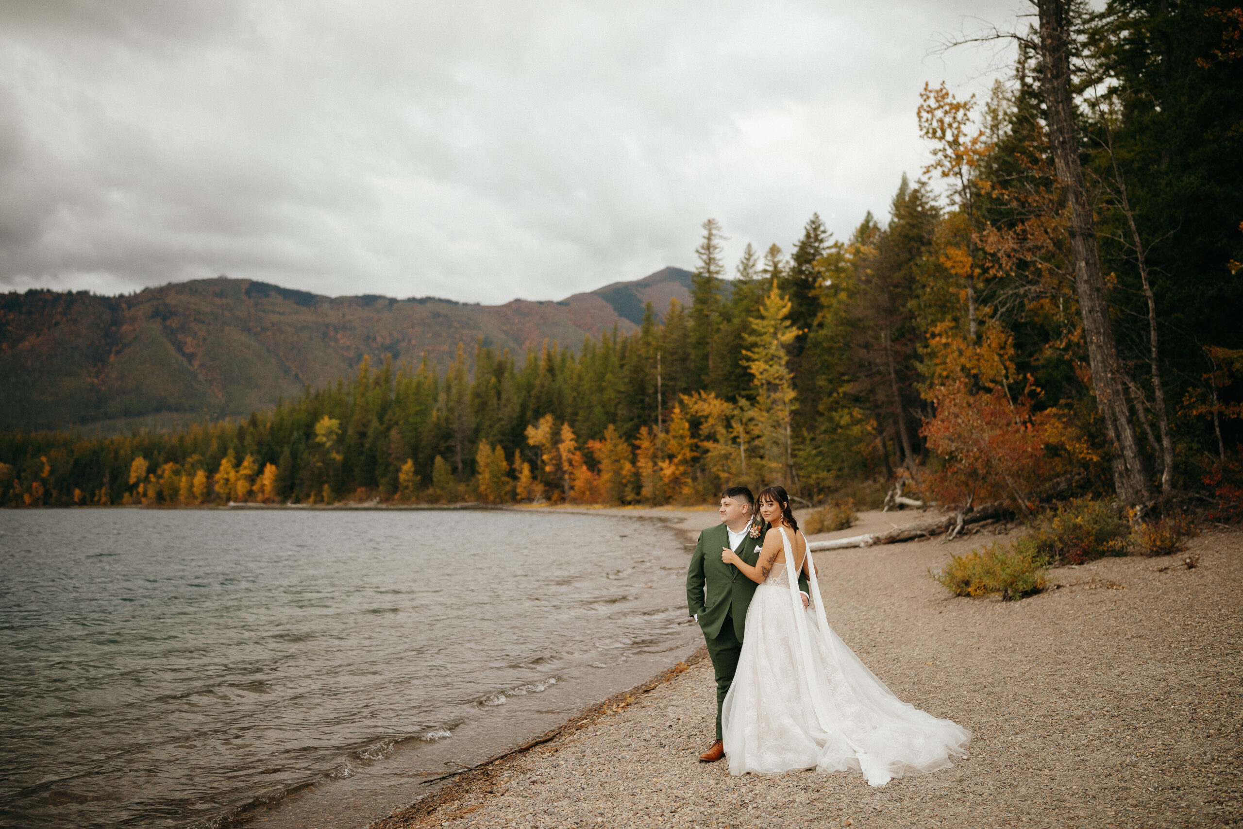 Couple eloping in glacier national park