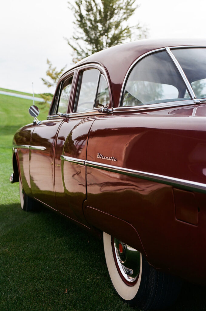 Classic car on 35mm film at a Royal City, WA engagement session.