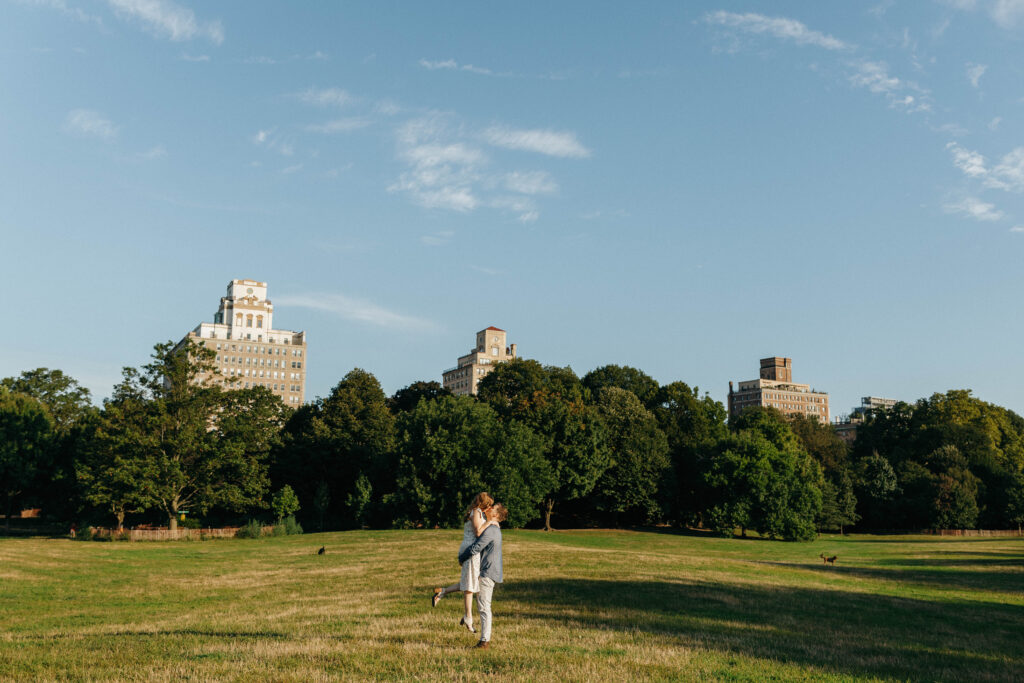 prospect park engagement session at sunrise on bluff
